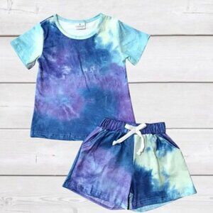 Girls Tie-Dye Lounge Set Blue & Purple Shorts & Shirt Size 6/7